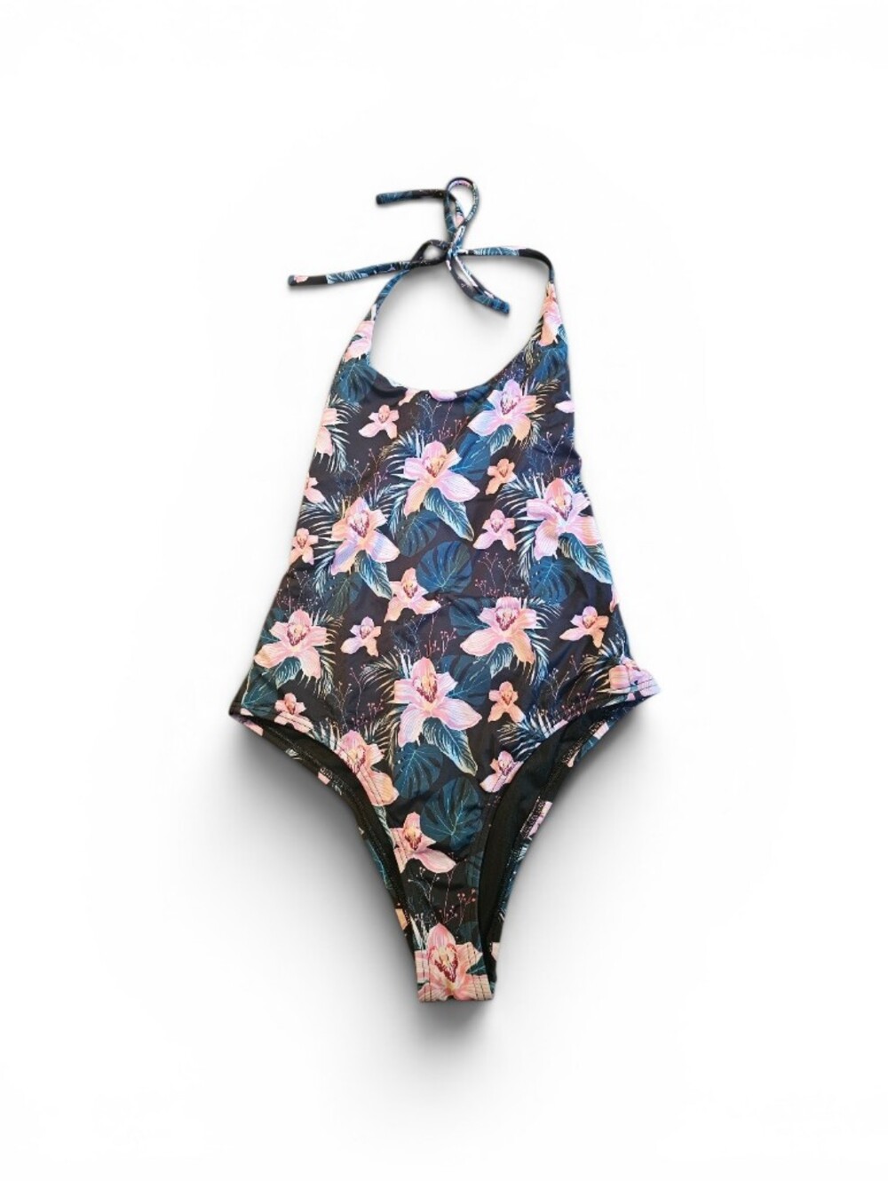 SPIRITUAL GANGSTER Tropical Print Ruched Butt Halter Swimsuit - Large